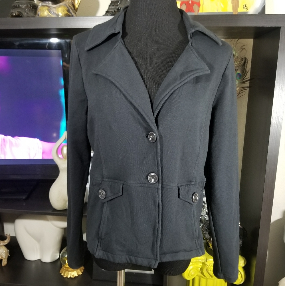 Amber Sun Black Casual Cotton Jacket Size L